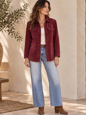 Liz Claiborne Suede Jacket Womens L Burgundy Leather Button Front Vintage 90s